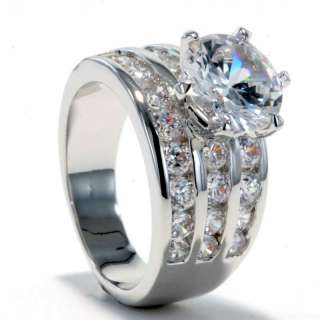 Carat White Gold Ep Round 3 Row Wedding Engagement Ring Band Size 5 