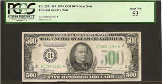 1934 $500 Dollar Bill Money Rare New York Star Note PCGS AU 53  