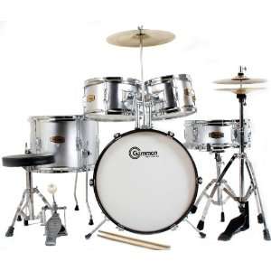  Silver Drum Set 5 Piece Junior Kit with Cymbals Stick 