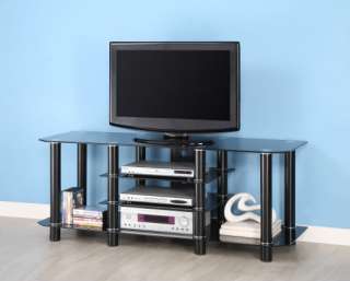 NEW 60 Glass & Metal Onyx Black Plasma/LCD TV Stand Console Component 