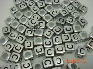 Silver cube initial Acrylic Alphabet letter Beads BSB3  