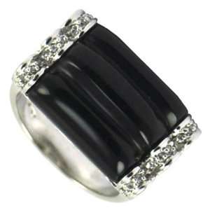  Black Agate Horizontally Ribbed Ring Jewelry