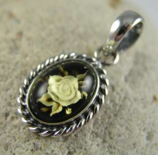 AMBER PENDANT * INTAGLIO CAMEO * ROSES * 2214ob3  