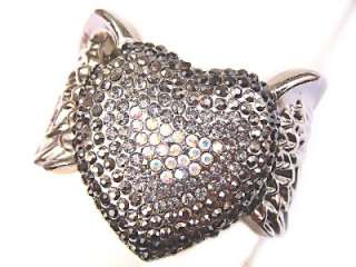 Romantic Feather Angel Wing Heart Black Crystal Bangle  