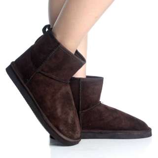 Flat Ankle Boots Winter Brown Slip On Faux Suede Fur Womens Booties 