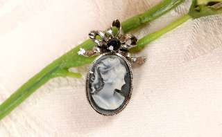 title  Small Antique & Vintage Style CAMEO Pin Brooch ,Gray
