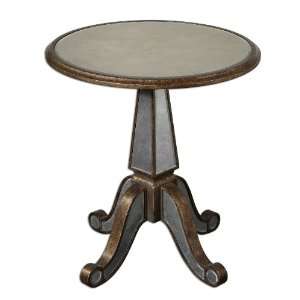   Accent Table Antiqued Rustic Gold Inset With Beveled, Antiqued Mirrors
