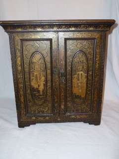 Antique Chinese Export China Trade Lacquer Cabinet 19th Century  
