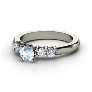 Scintillation Ring, Round Aquamarine 14K White Gold Ring with Diamond
