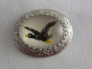 ANTIQUE ART DECO FLYING DUCK ESSEX CRYSTAL & SILVER FRAME PIN  