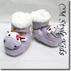 Cute Fluffy Cow Bootie Socks / Slippers for Baby & Pre walkers, Purple