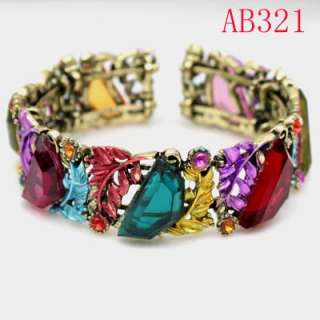 Rhinestone Crystal Copper Floral Bangle Bracelet AB321  