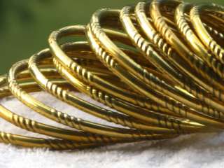   Vintage Gold Brass Indian Boho Bangles Bracelets with Twist Carving