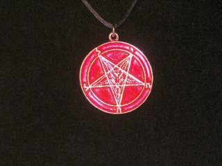 Red Baphomet Necklace Inverted pentagram goat satan  