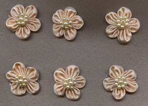TAUPE SATIN FLOWERS W/BEADED CENTER 1 (EMB 022)~  