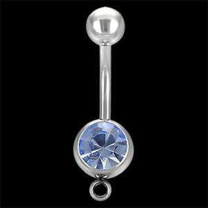 STAINLESS STEEL BLUE CUBIC ZIRCONIA NAVEL BELLY RING  