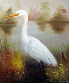Great White Heron Egret Florida Everglades Oil Painting  