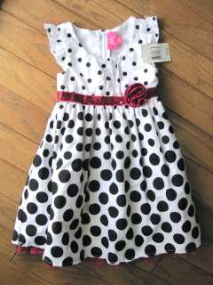 Toddler Girls White Black Polka Dot Dress Sequin Rose Party Pinky Size 