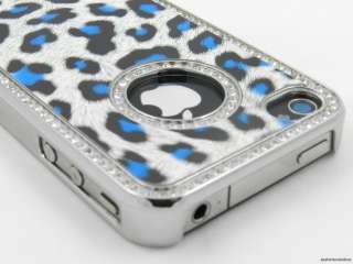 New Luxury Blue Leopard Print Bling Case Cover for Apple iPhone 4, 4S 