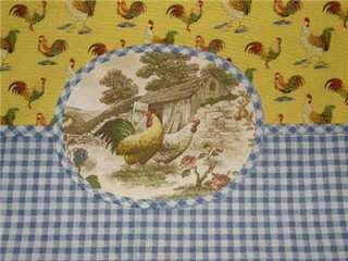   French Country Roosters Balloon CURTAIN Yellow Blue Check Trim  