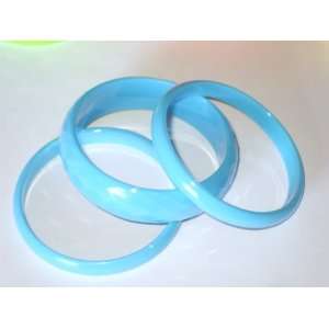  Blue Bangle 3 Pc Set Faceted Bracelets Wide Thin 