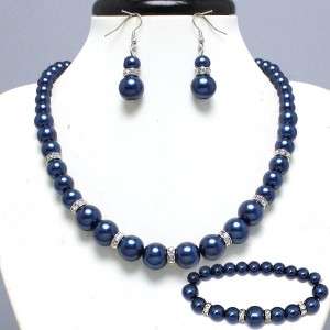 WHOLESALE JEWELRY LOT 2 SETS Bridesmaid Navy Pearl Crystal Bracelets 