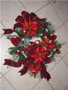 XL 30 Red Poinsettia Frosted Door WREATH~Christmas  