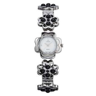 Womens Croton Silver Bracelet Watch With Flower Shape Dial and Black 