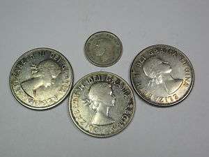 Canadian Silver Coin Lot of 3 Half Dollar Coins & 1 Ten Cents  