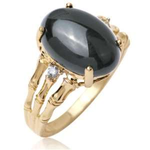   Gold Black Onyx and Diamond Accented Ribbed Fashion Ring 6 Jewelry