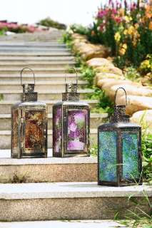 13 Pink Purple Mosaic Glass Hanging Garden Candle Lantern  