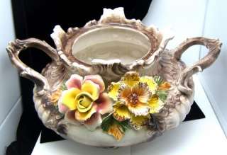 Huge Capodimonte Soup Tureen Applied Flowers Italy  