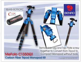 BENRO MeFoto C1350Q1 Carbon Fiber Tripod Monopod Kit (Blue) #T199 