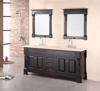 72 Double Sink Vanity Set Solid wood cabinet Carrera White marble 