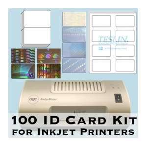 100 ID Card Kit   Laminator, Inkjet Teslin, Butterfly Pouches, and 