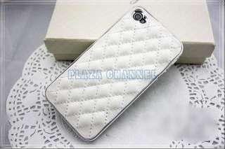 White Deluxe Plating Chrome Hard PU leather Back Cover Case For iPhone 