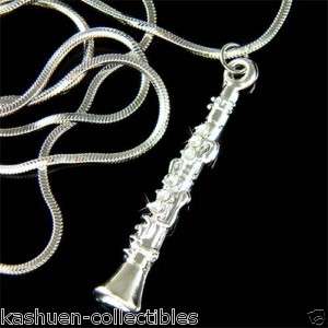 Swarovski Crystal ~Clarinet Woodwind Pendant Necklace  