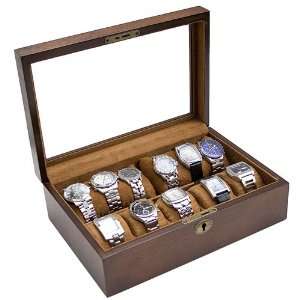 Watch Box Display Storage Case Chest With Glass Top Holds 10+ Watches 