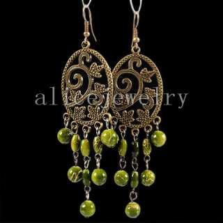 27x44mm Green Painting Beads Bohemian Earring GE045  