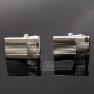   Wedding Party Rectangular Metal Stripe Cufflinks Cuff Links  