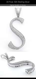 New Mens .925 Sterling Silver Micro Pave Letter Pendant  