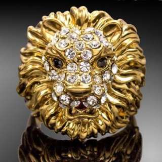 ARINNA Swarovski Crystal lion 18k gold GP finger Rings  