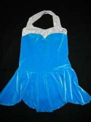 Girls Ice Skating Dress Costume Dance Blue Velour Childs Medium 
