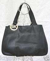 AUTHENTIC MICHAEL KORS LARGE EW BLACK GOLD LEATHER HAND BAG PURSE TOTE 