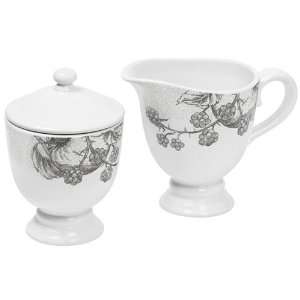   CORELLE 5 FOOTED SUGAR & CREAMER SET ANTIQUE LINEN 