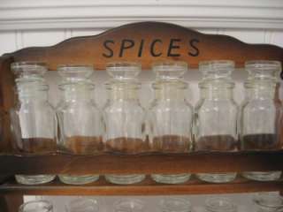 Vintage Wood Spice Rack with 18 Glass Lidded Jars ESTATE  