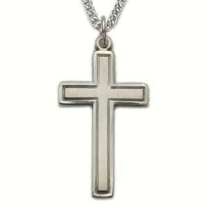 Personalized Sterling Silver 1 1/4 Engraved Border Cross Necklace on 