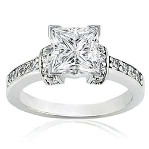   Princess Cut Diamond Engagement Ring Pave Set 14K GOLD SI1 H COLOR GIA