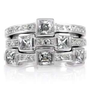  Danielles Stackable Three Band CZ Ring Set Emitations Jewelry
