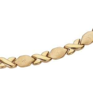   14K Yellow Gold Fancy Diamond Cut Stampato XOXO Link Bracelet Jewelry